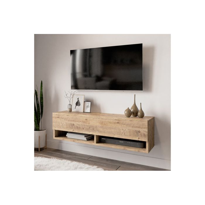 Mueble Mesa TV Moderno con 1 Puerta y Estantes en Melamina Color Madera - 100x31.5x29.6cm
