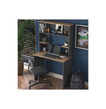 Mesa de Trabajo-Estantería Color Nogal-Natural, 90x45x155,60cm - Múltiples Estantes para Organización