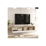 Mueble de TV de Pared moderno Blanco y Roble con 2 Cajones