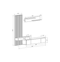 Mueble tv completo en Negro-Cambria, Fabricado en Melamina, 249,5x42x199,5cm - Moderno y Funcional.
