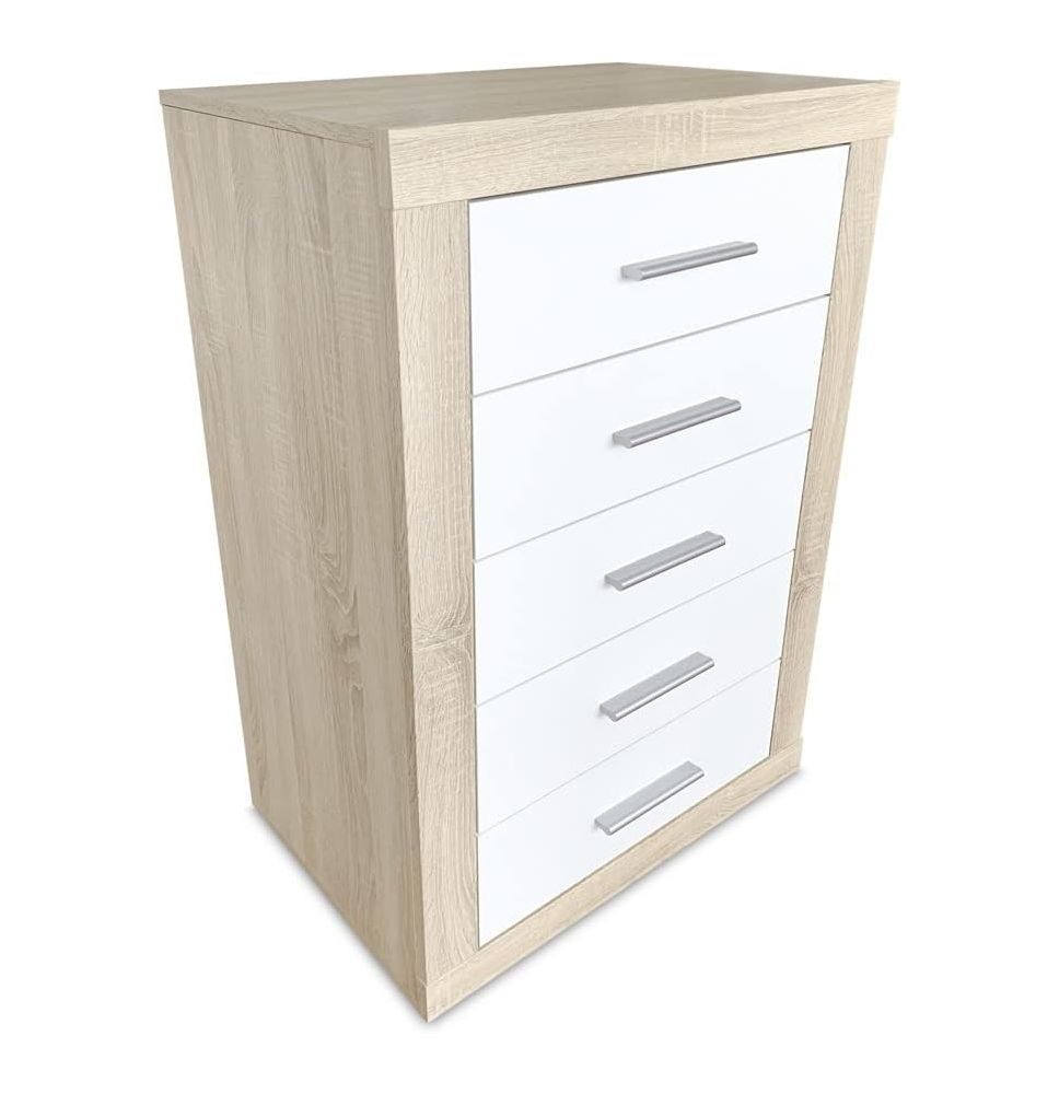 Sinfonier 5 Cajones, Cómoda, Acabado en Cambria y blanco/ 60 cm (Largo) x 106,5 cm (Alto) x 39,6 cm de (Fondo)