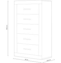 Sinfonier 5 Cajones, Cómoda, Acabado en Cambria y blanco/ 60 cm (Largo) x 106,5 cm (Alto) x 39,6 cm de (Fondo)