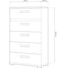 Sinfonier 5 Cajones, Cómoda, Color Blanco y Grafito, Medidas: 60 cm (Largo) x 109,4 cm (Alto) x 39,6 cm de (Fondo) – Meyvaser