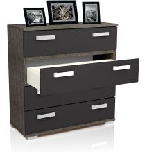 Cómoda 4 Cajones, Color Ceniza y Negro, Medidas: 89 cm (Largo) x 89,6 cm (Alto) x 39,6 cm de (Fondo) Meyvaser