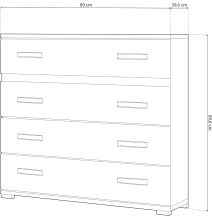 Cómoda 4 Cajones, Color Puccini - Textil, Medidas: 89 cm (Largo) x 89,6 cm (Alto) x 39,6 cm de (Fondo) - Meyvaser