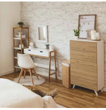 Meyvaser - Sinfonier con 5 Cajones y con Patas, Comoda Cajonera, Color Roble y blanco, 60cm (Anc) x 118,5cm (Al) x 37,8cm (Fon)