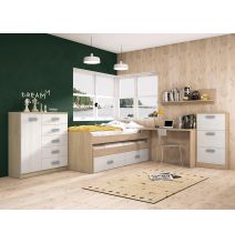 Cómoda Grande para Dormitorio o Salón – Natural y Blanco, 60 x 108 x 60 cm, 1 Puerta y 5 Cajones de Almacenaje.