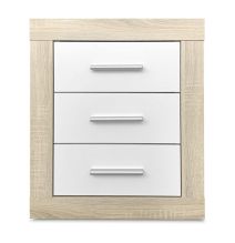 Mesita de Noche, Mesilla de Dormitorio, Acabado en Color Cambria y Blanco, Medidas: 50 cm (Lar) x 34,6 cm (Fon) x 60 cm (Al)