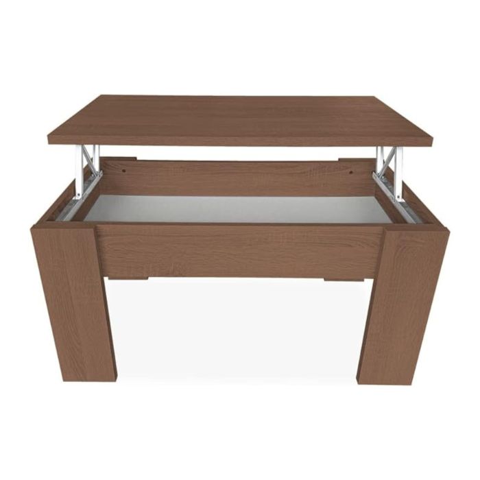 Mesa de Centro Elevable, Mesita de Salón, Acabado en Color nogal, Medidas: 90 cm (Ancho) x 50 cm (Fondo) x 46-57 cm (Alto)