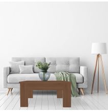 Mesa de Centro Elevable, Mesita de Salón, Acabado en Color nogal, Medidas: 90 cm (Ancho) x 50 cm (Fondo) x 46-57 cm (Alto)