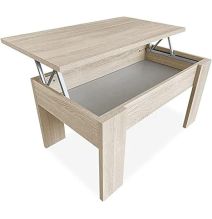 Mesa de Centro Elevable, Para Salón o Comedor,Acabado en Color Cambria, Medidas: 90 cm (An) x 50 cm (Fon) x 46-57 cm (Al)