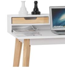 Mesa de Estudio - Escritorio con Encimera MDF Lacado en Blanco Mate y Patas de Pino Macizo – 120x60x90 cm
