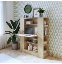 Estantería con Escritorio, Mesa de Ordenador, Acabado en Cambrian y Blanco, Medidas: 119,6 cm (Largo) x 139,6 cm (Alto) x 34,