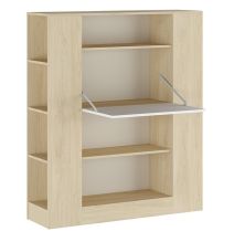 Estantería con Escritorio, Mesa de Ordenador, Acabado en Cambrian y Blanco, Medidas: 119,6 cm (Largo) x 139,6 cm (Alto) x 34,