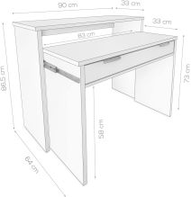 Mesa Escritorio Extensible, Consola Extensible, Color Cambria, Medidas: 90 cm (Largo) x 33-63,4 cm (Ancho) x 87,5 cm (Alto)
