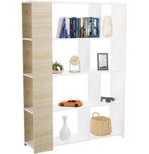 Estantería Decorativa, Librería, Acabado en Roble y Blanco, Medidas: 176 cm (Al) x 129 cm (Anc) x 28 cm (Fon)