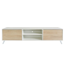 Mueble de TV de Diseño Nórdico + 2 Estantes, 2 Estantes y 2 Puertas,Cambrian-Blanco, 49cm(Al) x 180cm (Anc) x 40cm (Fon)