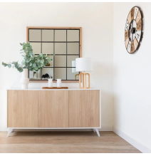 Meyvaser Aparador, Buffet, Salón Comedor 3 Puertas, Armario Auxiliar Color Blanco y Roble, Medidas: 138 cm x 70 x 39,5