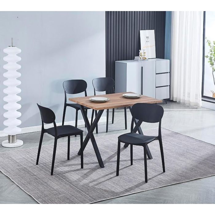Conjunto Mesa y Sillas Comedor/Cocina: Mesa madera y Patas Metálicas En Negro (76x100x70 Cm) + 5 Sillas (80x40x55 Cm)