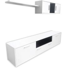 Meyvaser Mueble de salón y TV Composición para salón 200 Cm Color Blanco Gran Espacio Almacenamiento