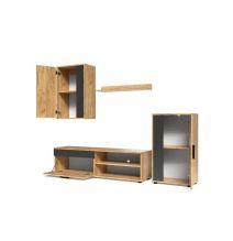 Mueble de Salón Modular Completo| Mueble para Televisión | Color Roble Nudoso y Negro