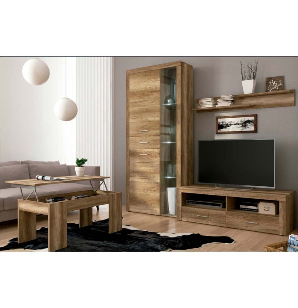 Mueble de Comedor, Color Cañón, Medidas: 230 cm (Anc) x 212 cm (Al) x 41,4 cm (Fon) + Mesa Centro Elevable 45,2x100x50