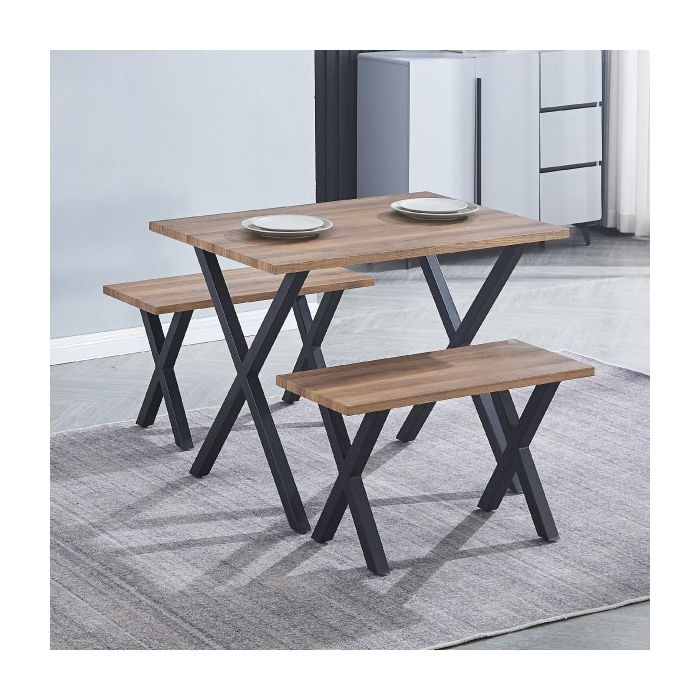 Mesa comedor + 2 taburetes: Mesa madera y Patas Metálicas En Negro (76x100x70 Cm) + 2 Taburetes (45x80x35 Cm )