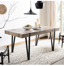 Mesa de Comedor o Cocina, MDF con Acabado Laminado Color Canyon | Patas Metálicas Negras | Medidas: 150 x 90 x 75 cm