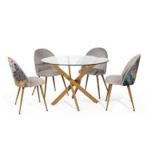 Mesa Redonda con Tapa de Cristal y Estructura Metálica Acabado Madera | Medidas: 110 x 73 cm