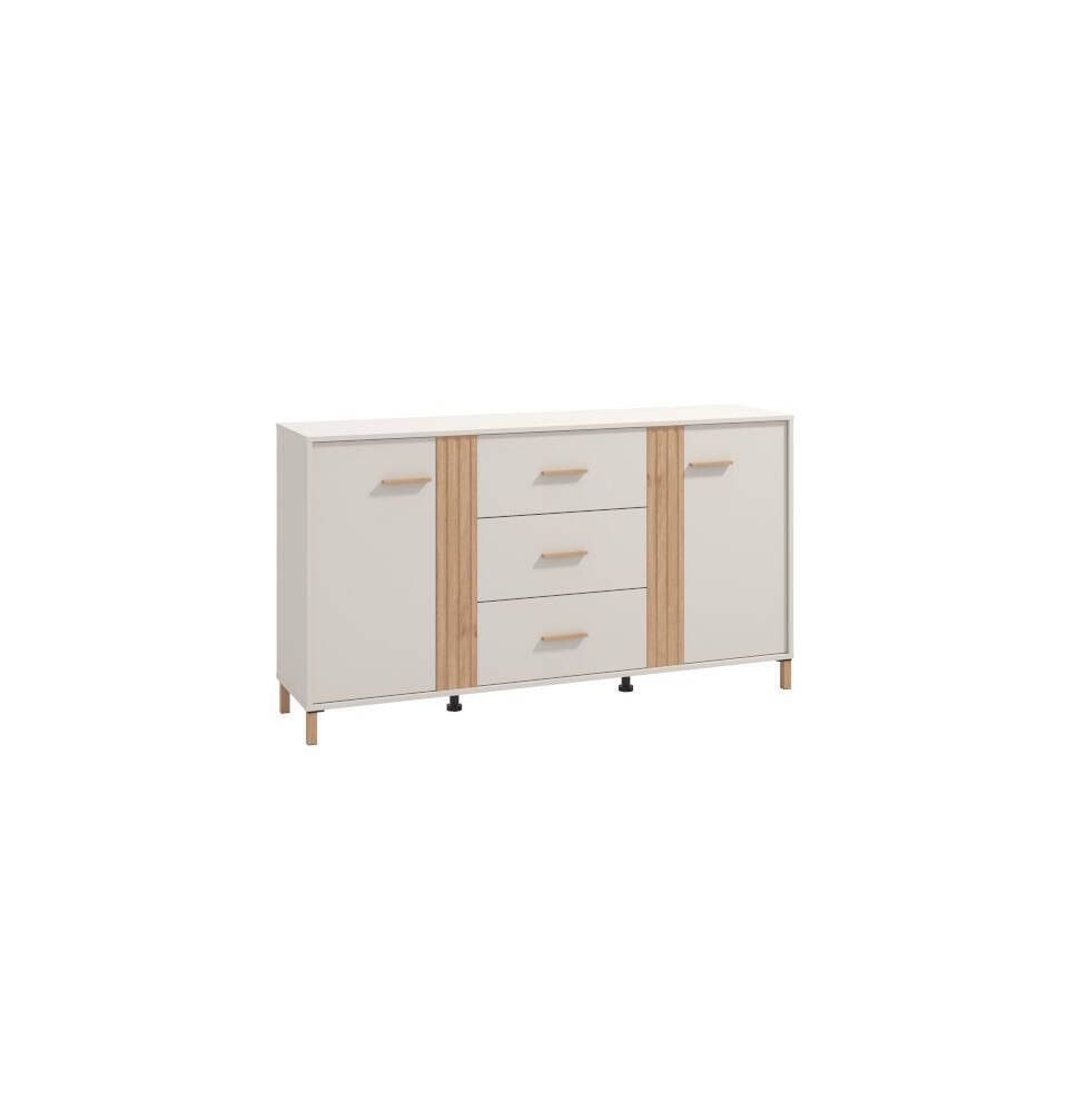 Aparador en Melamina Cashmere y Roble Artisan con Puertas, Mueble de Almacenaje - Medidas 163,5x40x90,5 cm