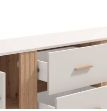 Aparador en Melamina Cashmere y Roble Artisan con Puertas, Mueble de Almacenaje - Medidas 163,5x40x90,5 cm