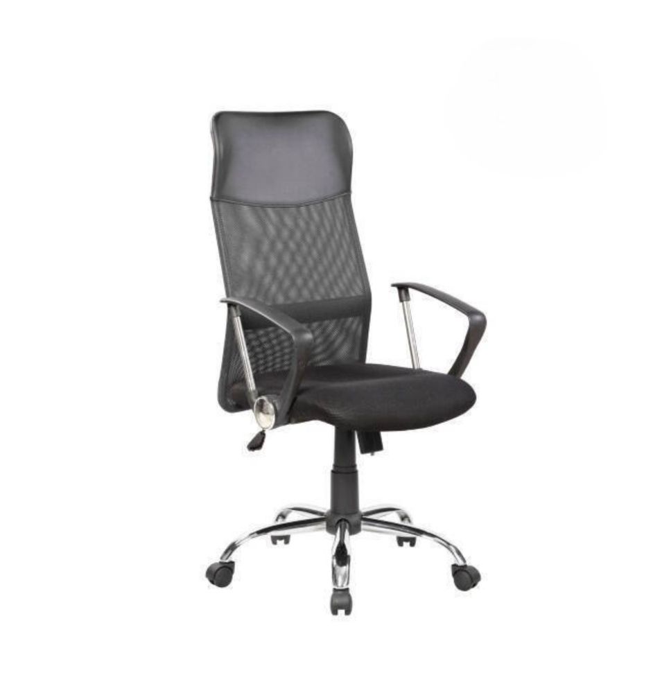 Silla de Oficina Ergonómica con Respaldo Alto en Símil Piel Negra, Regulable en Altura - Medidas 59x60x110-120 cm