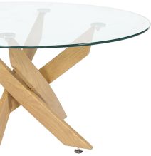 Mesa de Centro Redonda con Tapa de Cristal 8 mm y Patas Metálicas en Acabado Madera - Medidas 80x40 cm