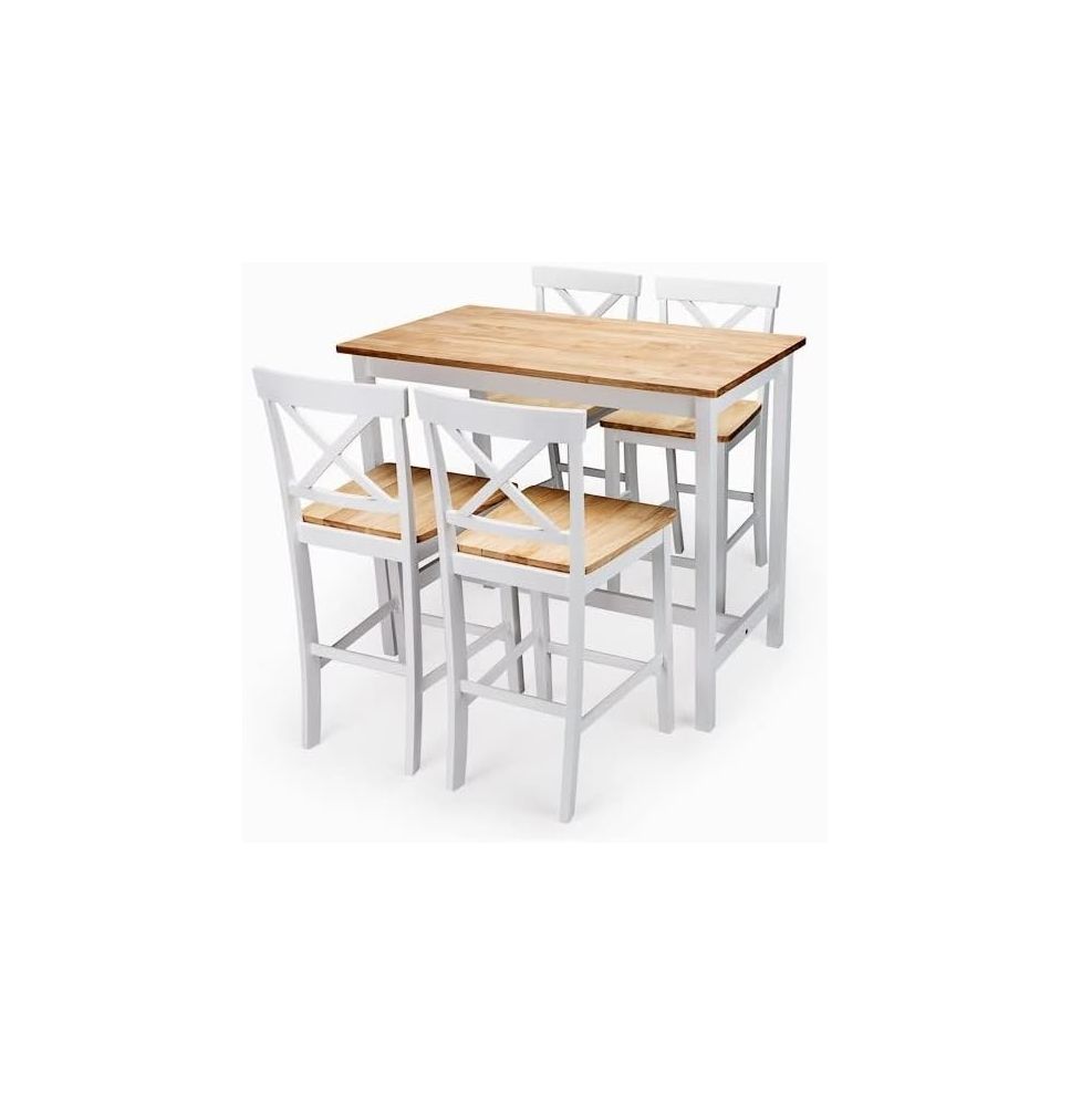 Mesa Alta de Madera Lacada en Blanco Mate con Tapa en Color Roble - Medidas 108x60x91 cm