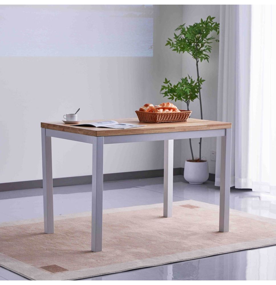 Mesa de Cocina Fija con Tapa de 3,6 cm de Grosor y Patas Metálicas Blancas -Medidas 110x70x75 cm