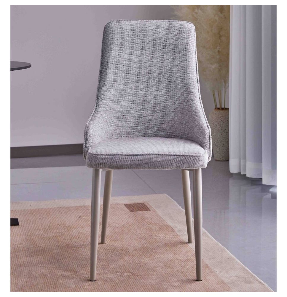 Juego de 4 Sillas Tapizadas en Tela Gris Repelente al Agua con Patas Metálicas en Acabado Crema - Medidas 96x56x40 cm