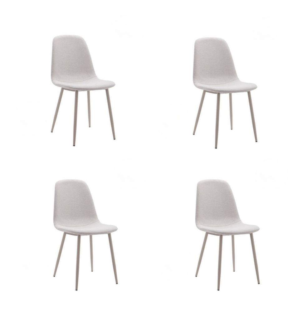 Pack de 4 Sillas con Estructura Tapizada en Tela Beige Claro, Patas Metálicas con Acabado en crema, Medidas 44x53x86 cm