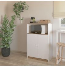 Mueble Auxiliar para Microondas | Color Blanco y Roble | 124 x 80 x 40 cm (alto x ancho x fondo)