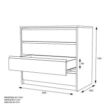 Cómoda Cajonera 4 cajones acabado en blanco. 74cm(alto) 80cm(ancho) 45cm(fondo)