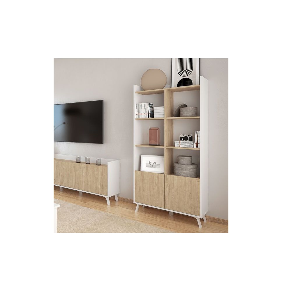 Estantería Decorativa, Librería, Separador Ambientes, Acabado en Roble y Blanco,171 cm (Al) x 80 cm (Anc) x 33,5 cm (Fon)