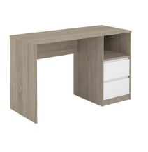 Escritorio de Oficina con 2 Cajones y 1 Estante, MDF Roble y Blanco, 120x50x75 cm - Moderno y Funcional