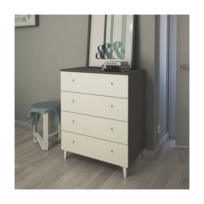 Cómoda con 4 Cajones, para Dormitorio, Acabado en Color Blanco, Medidas: 80 cm (Ancho) x 100 cm (Alto) x 48 cm (Fondo)