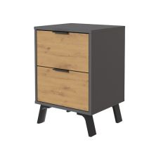 Mesita de noche 2 cajones Moderna acabado Gris/roble 56.5cm(alto) 40cm(ancho) 35cm(fondo)