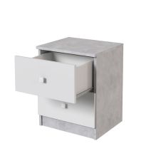 Mesita de Noche Moderna Mesilla de Noche con 2 Cajones Mesita Auxiliar para Dormitorio 49,6x40x35cm Color Cemento y Blanco