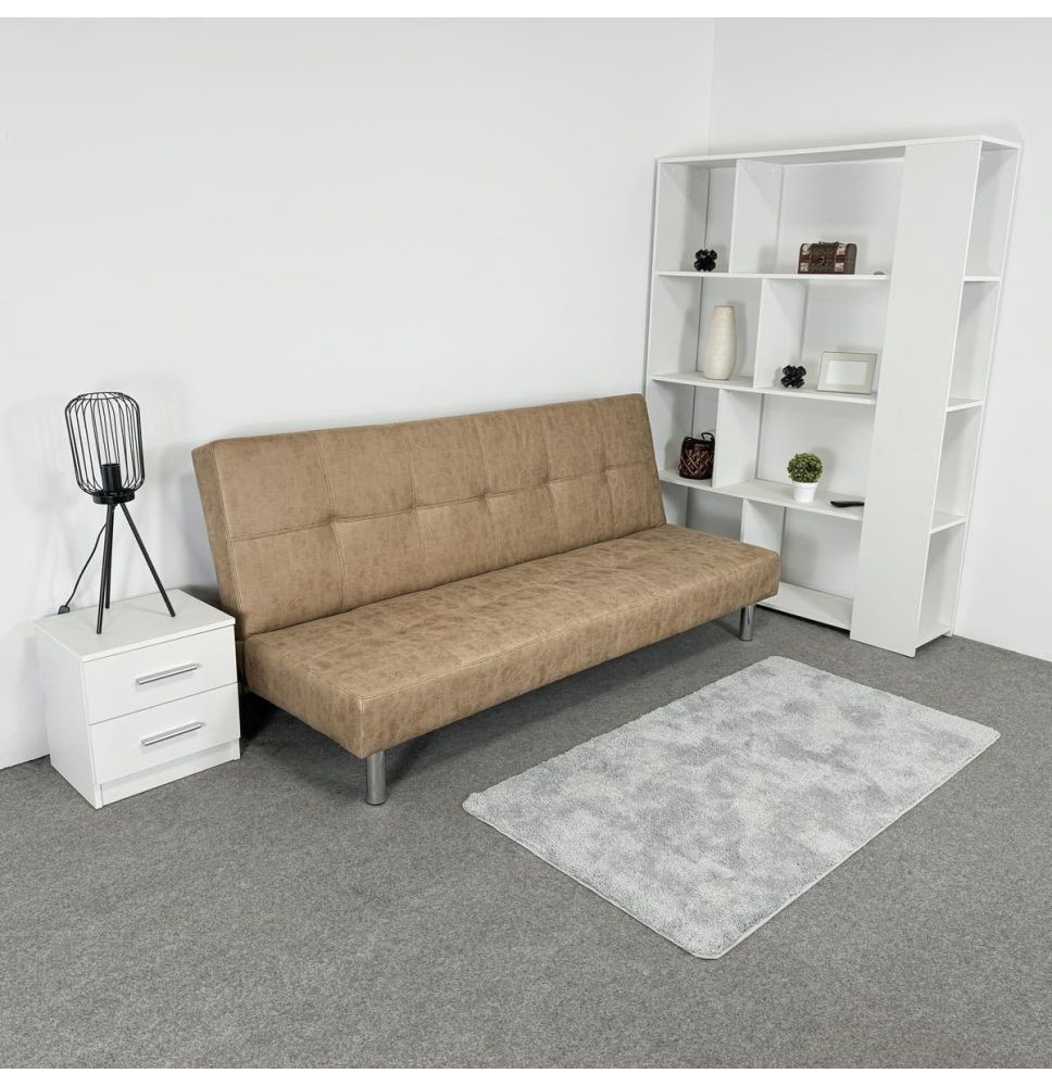 Sofá Cama 3 Plazas de Diseño Moderno, Estructura de Madera, Tapizado Color Piedra, 188x88x88 cm