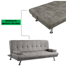 Sofá Cama 3 Plazas de Diseño Moderno con Cojines Decorativos, Estructura de Madera, Color Gris Cemento, 188x88x88 cm