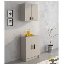 Conjunto de Muebles de Cocina Alto y Bajo de 2 Puertas en Madera Beige, 61x61x29 cm y 60x80x34 Cm