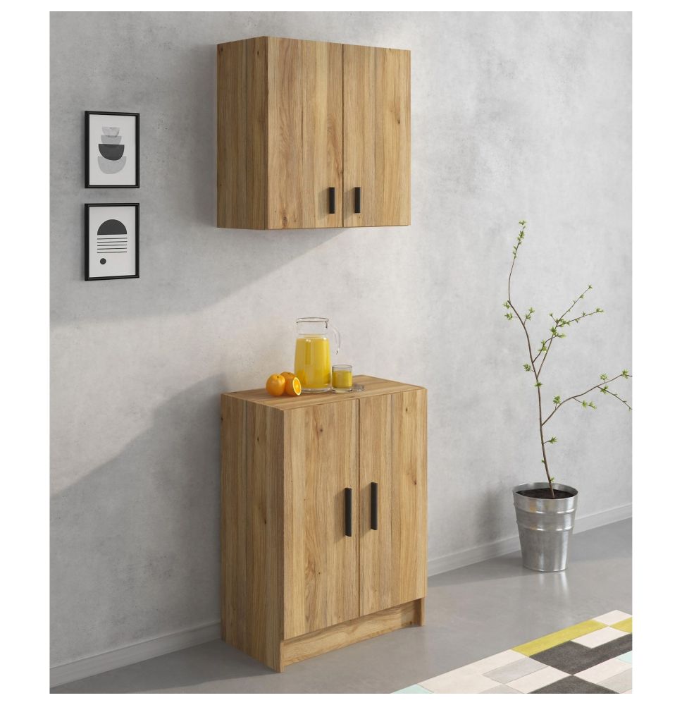 Conjunto de Muebles de Cocina Alto y Bajo de 2 Puertas en Madera Mauvella, 61x61x29 cm y 60x80x34 Cm