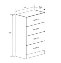 Sinfonier de 4 Cajones para Dormitorio, Acabado en Beige y Negro, Medidas: 60 cm (Largo) x 100 cm (Alto) x 34,4 cm (Fondo)