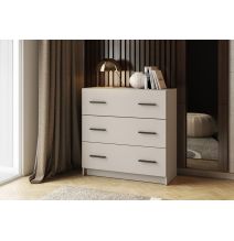 Cómoda de 3 Cajones para Dormitorio, Cajonera Dormitorio, Acabado en Beige y Negro, 80 cm (Lar) x 81 cm (Al) x 34,4 cm (Fon)